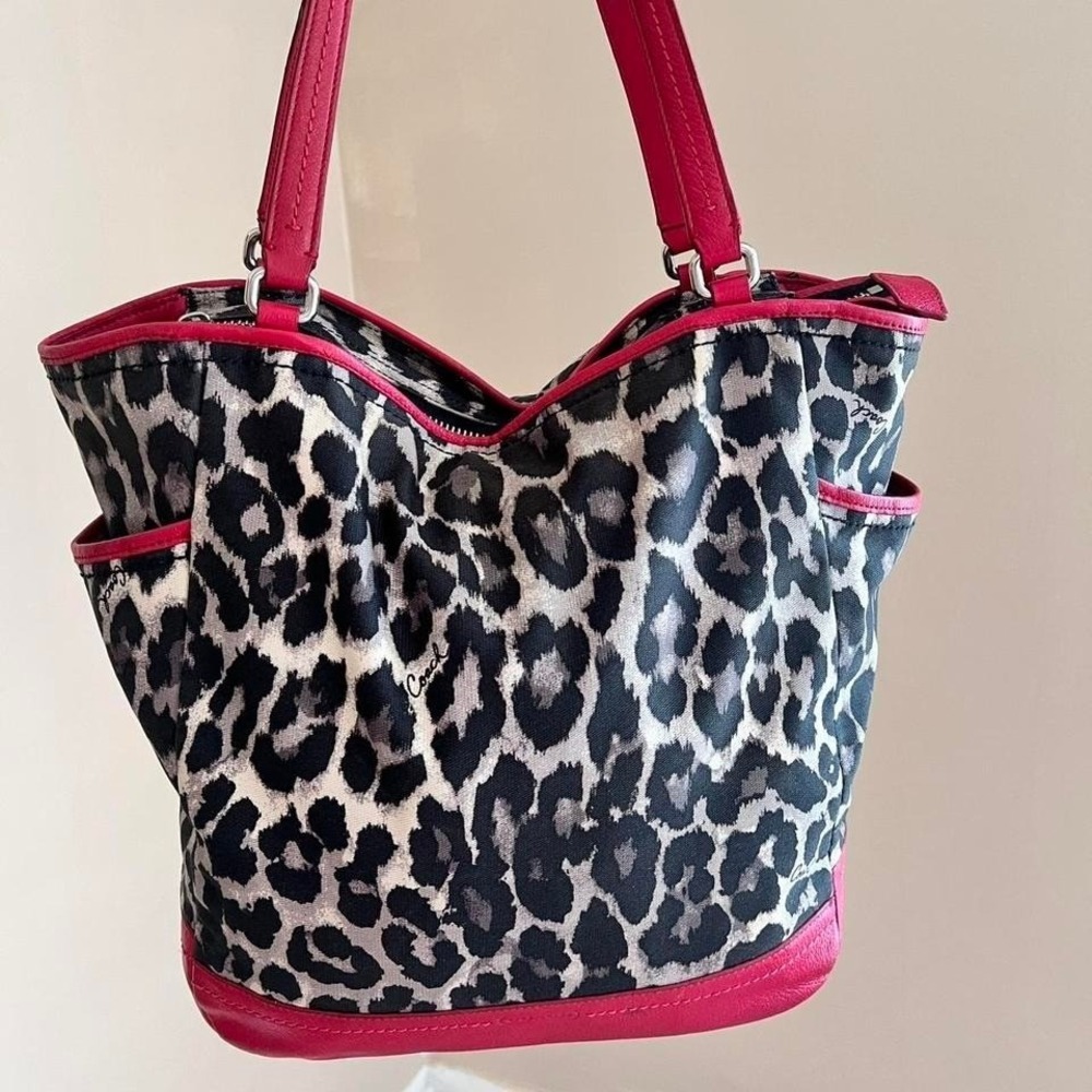 y2k 2000s Coach Ocelot Print Tote shoulder bag / handbag౨ৎ ⊹ ‧₊˚ - Picture 2 of 5